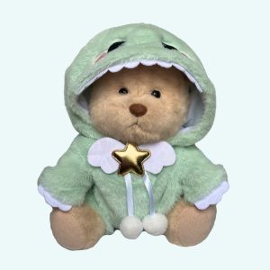 Nino – L’ours en peluche articulé fait main avec son déguisement de dinosaure – Ourson à habiller