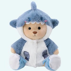 Nino – L’ours en peluche articulé fait main avec son déguisement de requin