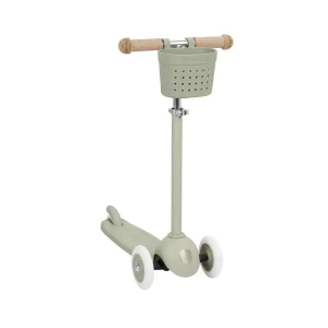 Trottinette enfant 3 roues vert olive Banwood, avec panier Pin & Ride